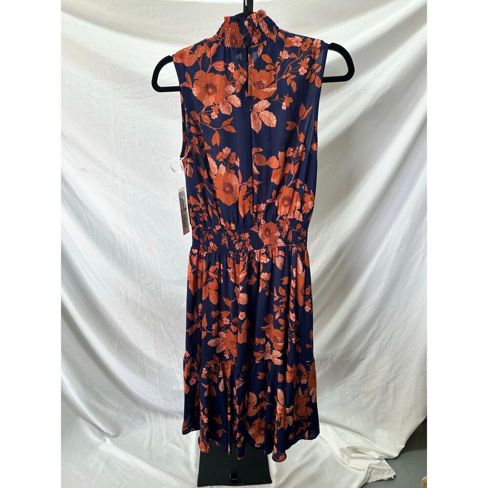 Nanette Lepore Navy Orange Size M Midi Sleeveless NWT Dress Ruched Waist Resort - Picture 3 of 8